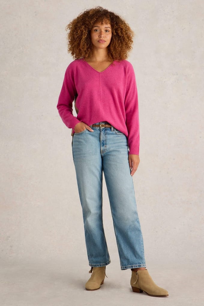 White Stuff Verity V Neck Cashmere Jumper Pink Multi Maat: 8 | Sweaters Outlet | Dames | Blauw