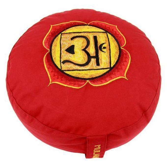 Meditatiekussen 1e chakra geborduurd - 33x17 - Boekweit - Katoen - Rood