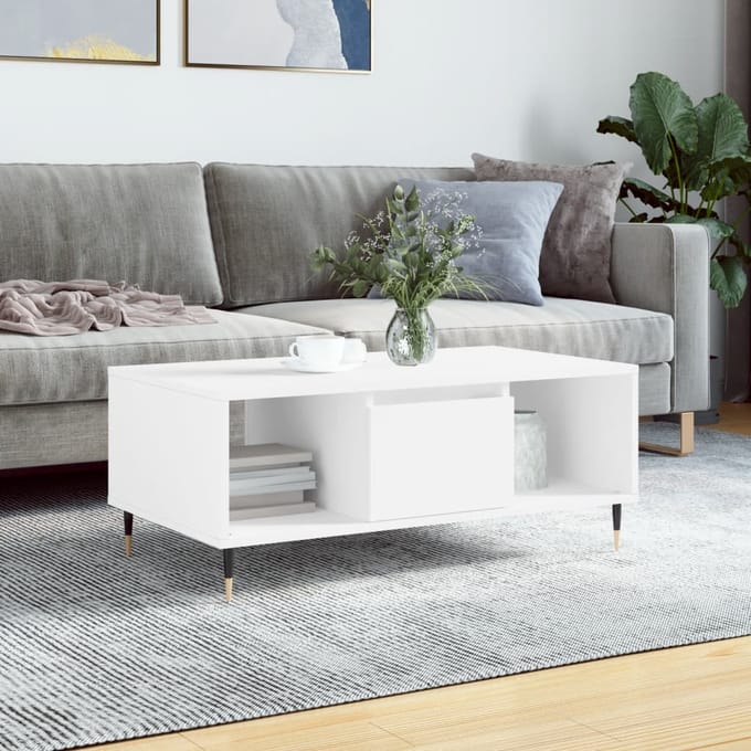 vidaXL - Salontafel - 90x50x36,5 - cm - bewerkt - hout - wit