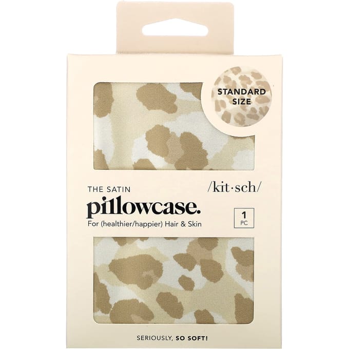 Taie d'oreiller en satin, kitsch, taille standard, léopard, 1 taie d'oreiller beige
