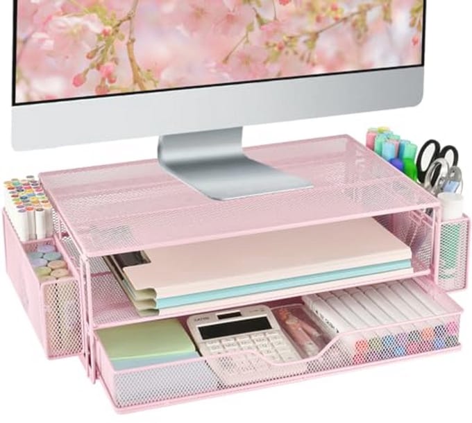 Bureauorganizer met 2 niveaus voor computermonitoren en kantooraccessoires