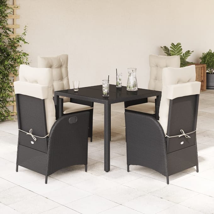 vidaXL - 5-delige - Tuinset - met - kussens - poly - rattan - zwart