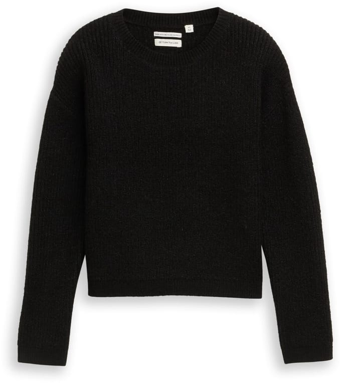 Tom Tailor - Cropped gebreide trui met glitterlook - Maat 152 - heavy black