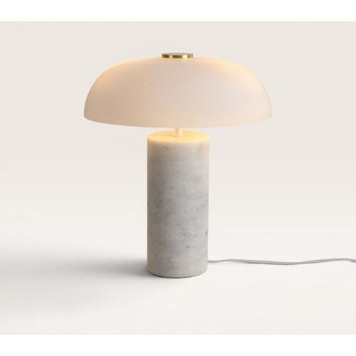 LUSENZ Ivelon Witte Tafellamp Marmer 35 cm - Dressoir lamp - Japandi design - E27 fitting - Opaalglas - Met aan/uit-schakelaar