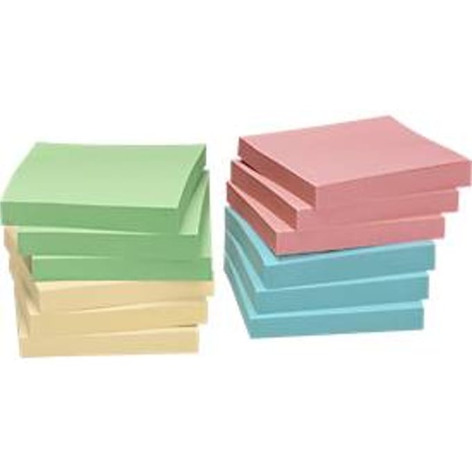 Info sticky notes - recycled - 12 x 100 vel - 75x75mm - geel, groen, roze, blauw - IN-5654-88