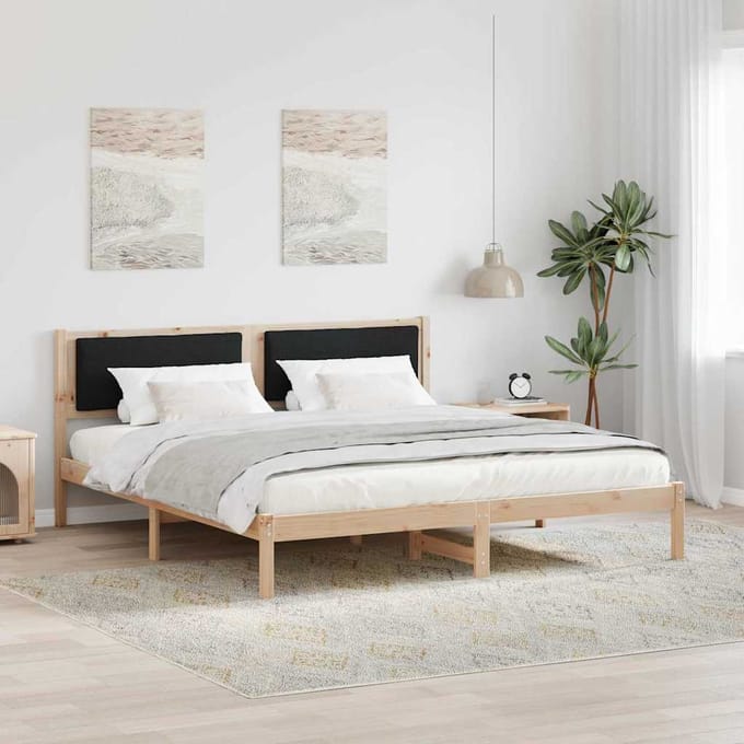 vidaXL - Bedframe - met - hoofdeinde - Zwart - 200 - x - 200 - cm - Massief - grenenhout
