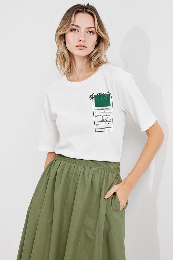 Bedrukte Crew Neck Korte Mouwen T-Shirt