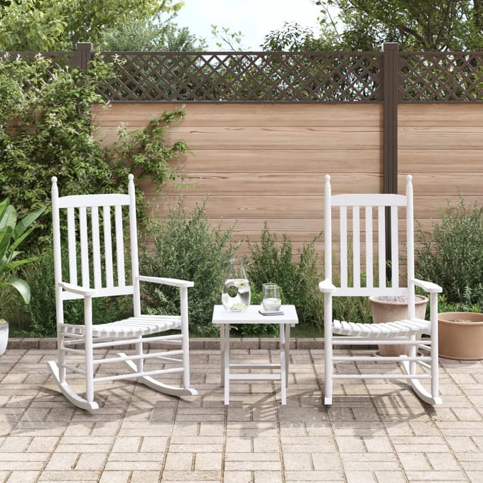 vidaXL - Schommelstoelen - met - gebogen - zitting - 2 - st - massief - vurenhout - wit