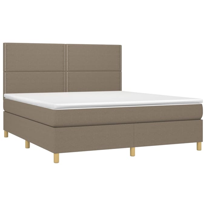 vidaXL - Boxspring - met - matras - en - LED - stof - taupe - 180x200 - cm