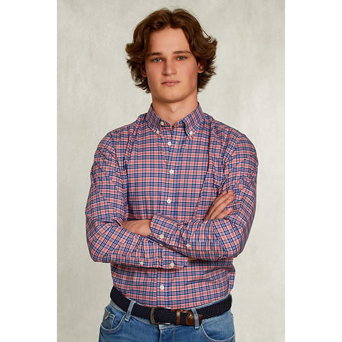 River Woods Custom Fit Checked Shirt Blue/pink Multi Maat: S | Casual Overhemden Outlet | Heren | Blauw