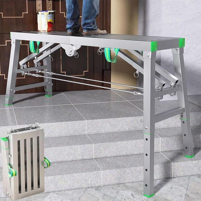 Verstelbaar Werkplatform - Opvouwbare Steiger - Klus Klussen - Zware Structuur - 400 Kg Laadvermogen - Zilver