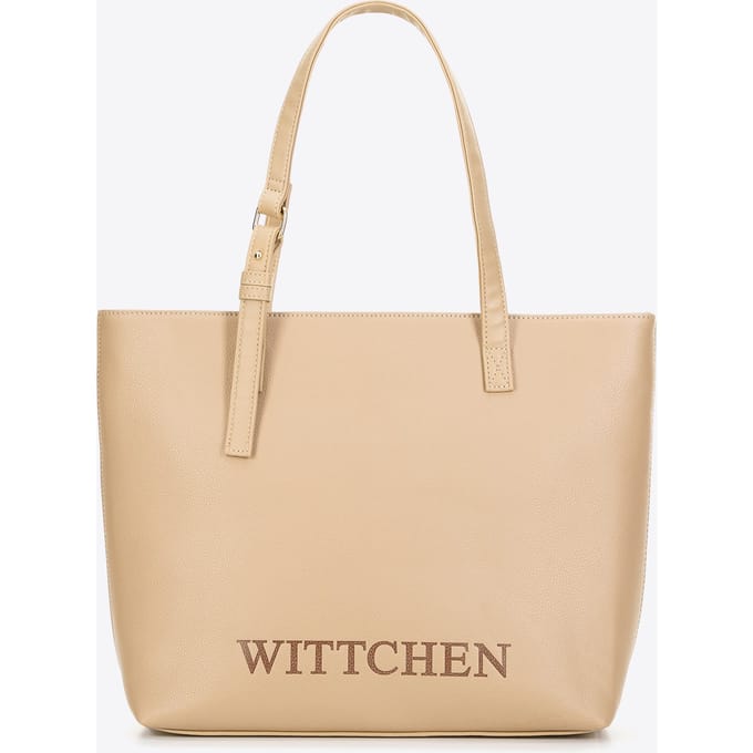 Wittchen Dames shopper met reliëflogo, beige, eco-leer