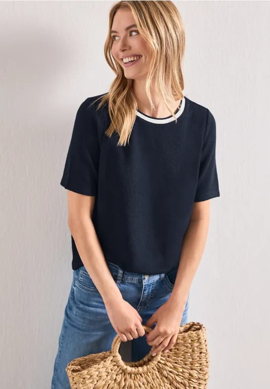 Shirt met gebreide look en ronde hals