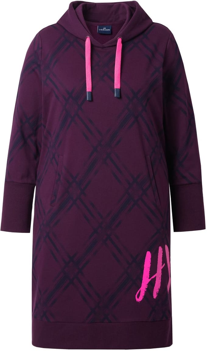 Laurasøn - Dames - Sweatjurk capuchon lange mouw - Druivenrood - Maat 48+
