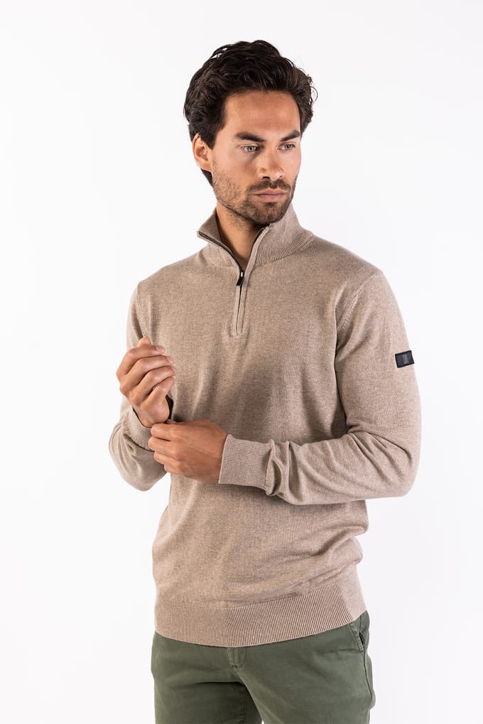 Presly & Sun Trui Lewis Zip Knitted Pullover  Beige