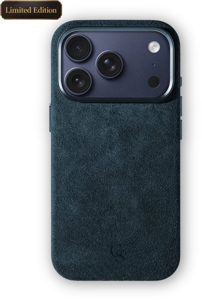 GoldStandard - Alcantara hoesje - Iphone hoesje 17 Pro MAX - Alcantara Iphone Case - Navy Blue