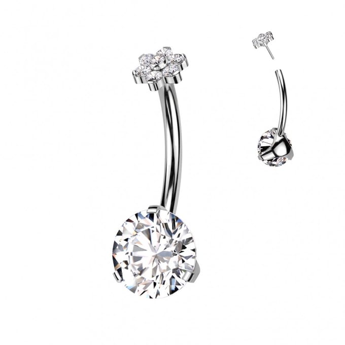Navelpiercing titanium steen met bloem top - LMPiercings
