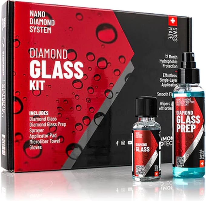 DIAMOND PROTECH - Diamond Glass Kit - For Glass, Perspex & Plexiglass Surfaces - 12 Months Protection - 50ml