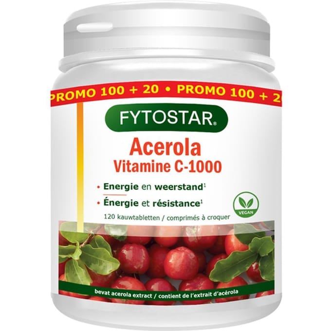 Fytostar Acerola C 1000 – Voor weerstand – Vegan - Vitamine C - 120 kauwtabletten