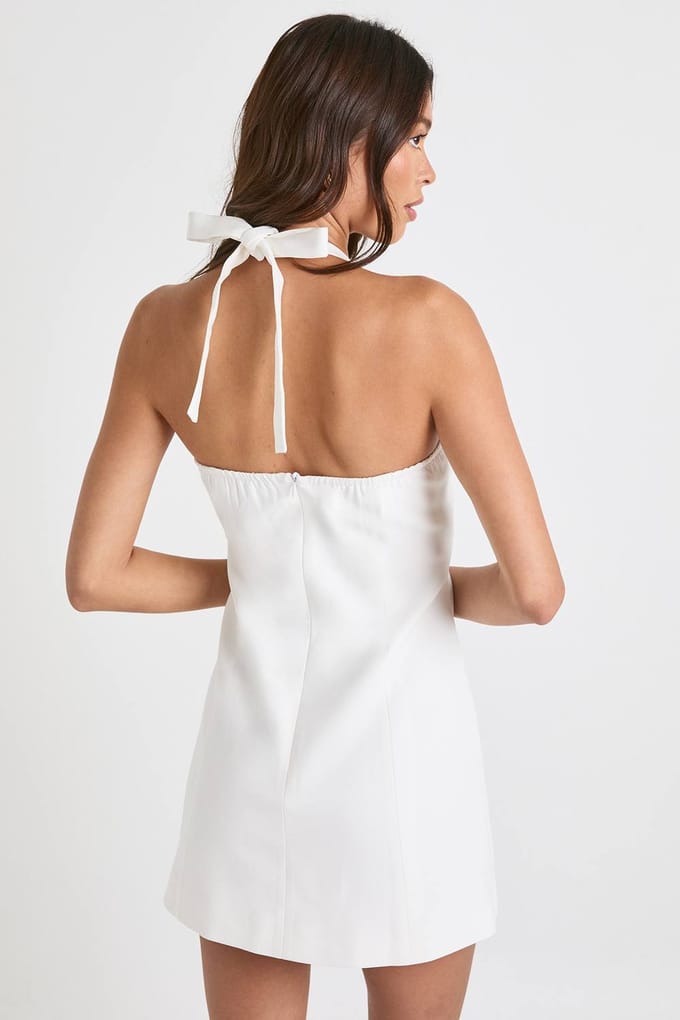 boohoo Dames Op maat gemaakte A-lijn jurk met halternek | Wit | Maat: 40