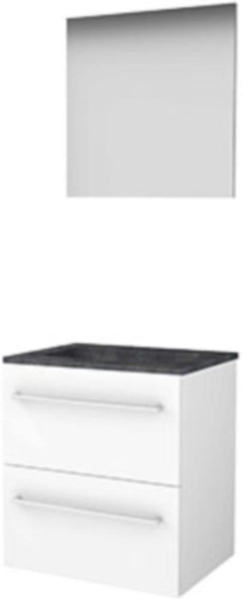 Basic-Line Basic 46 Badkamermeubelset - 60 x 46 cm - Met Grepen - 2 Lades - Hardstenen Wastafel - 1 Kraangat - Spiegel - Ice White