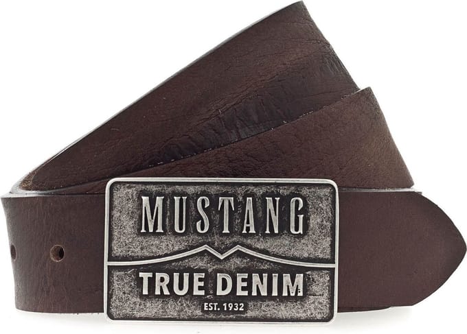 MUSTANG Leren Riem Men Leather Belt W105 D. Brown Bruine