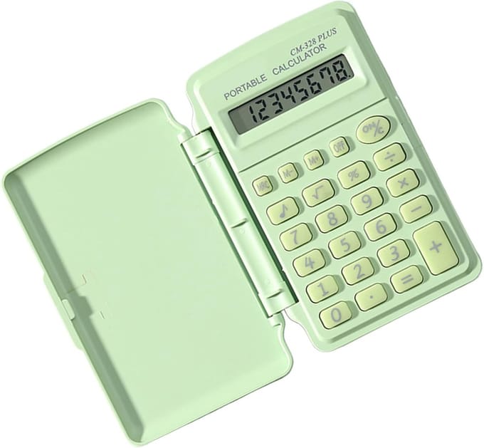 Zakrekenmachine Deksel - Rekentool Basis - School Examens - Compact Draagbaar - 10x6 cm - Lichtgroen