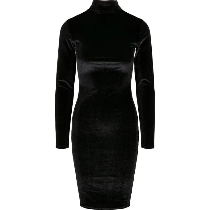 Urban Classics - Velvet Turtle Neck Korte jurk - M - Zwart