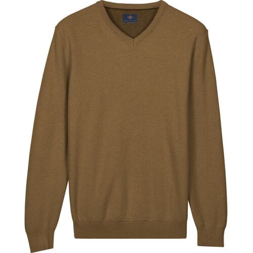 Baileys Trui Cotton V-Neck Pullover Subtle Faux-Uni Structure Knit Taupe / male