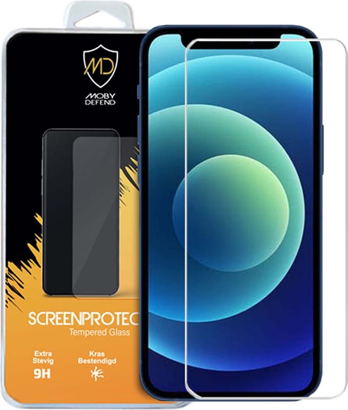 MobyDefend Screenprotector - Geschikt voor Apple iPhone 12 / iPhone 12 Pro - Case-Friendly Screensaver - Gehard Glas