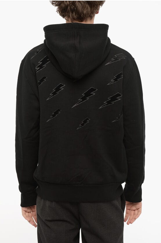 Easy Fit Hoodie met Fluwelen Bliksemflits in Zwart