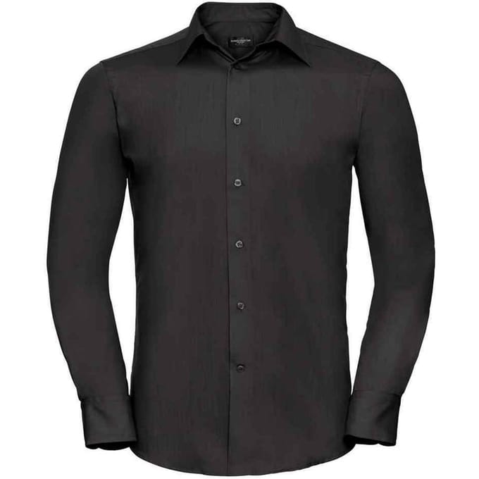 Russell Collection Heren Polycotton Easy-Care Formeel Overhemd met Lange Mouwen (Zwart)
