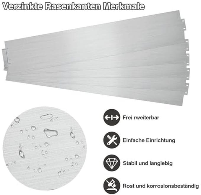 Gazonrand Plaat - Verzinkt Tuinomranding voor Gazons en Bloembedden, 15m lang, 18cm hoog
