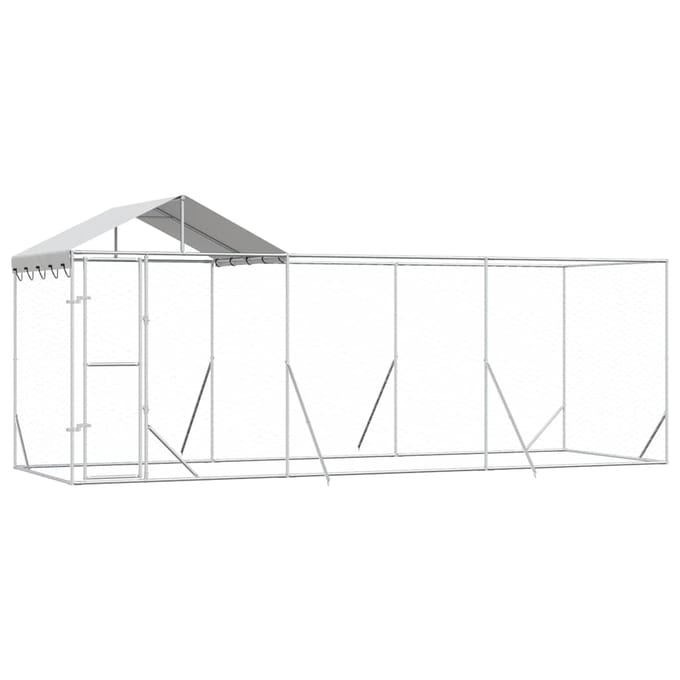 Chenil d'extérieur pour chien avec toit Argent 6 x 2 x 2,5 m Acier Galvanisé