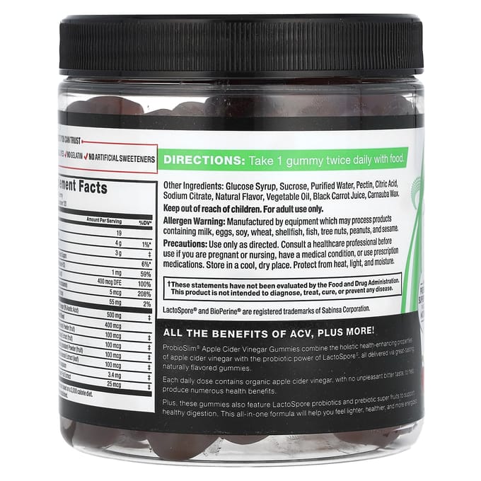 Force Factor, ProbioSlim, Appelazijn Gummies, 120 Stuks