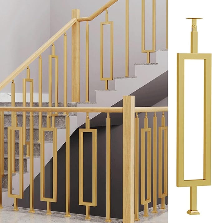Trapleuning Paal - Baluster Spindel - Veiligheid Binnen - Verstelbare Hoekhouder - 85 cm - Goud