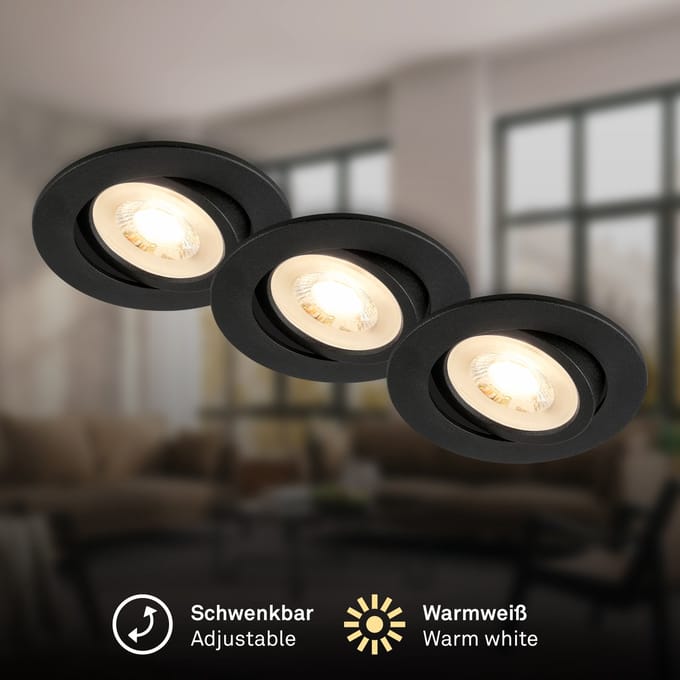 BRILONER Piwo – Set van 3 LED Inbouwspots – draaibaar – 3.000K warm wit licht – wit – Ø8cm