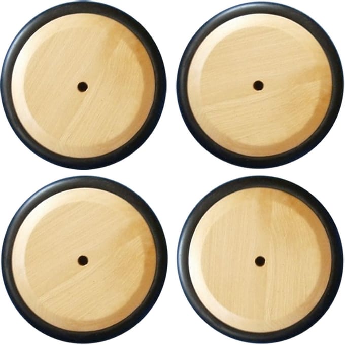 DW4Trading Massief Houten Wielen met Rubber Rand - Set van 4 Stuks - Blank