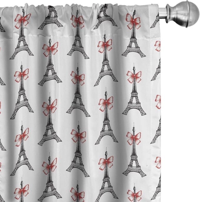 ABAKUHAUS Vorhänge – Eiffel Towers Sketch – 2er-Set – Rubin Schwarz Weiß – 75x245 cm