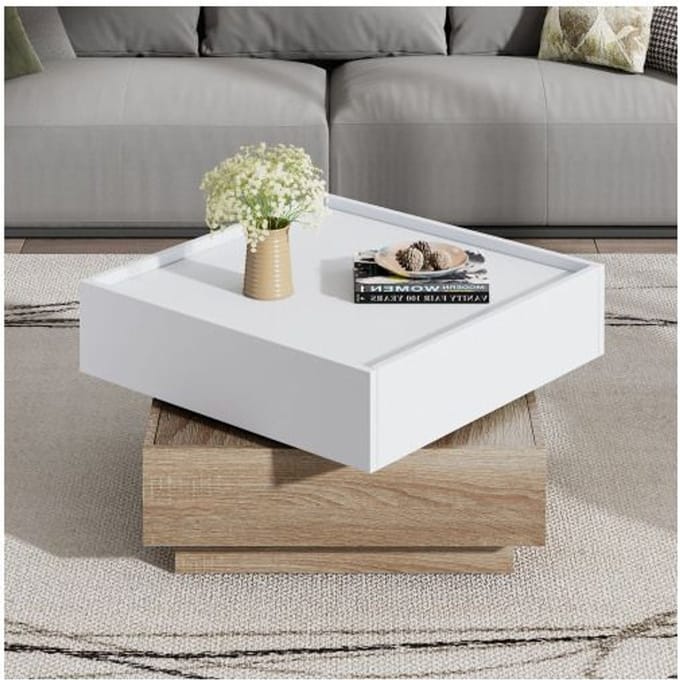 Table basse - MUVOE - Pivotante 360° - Blanc - 60x60x38 cm - Design contemporain blanc