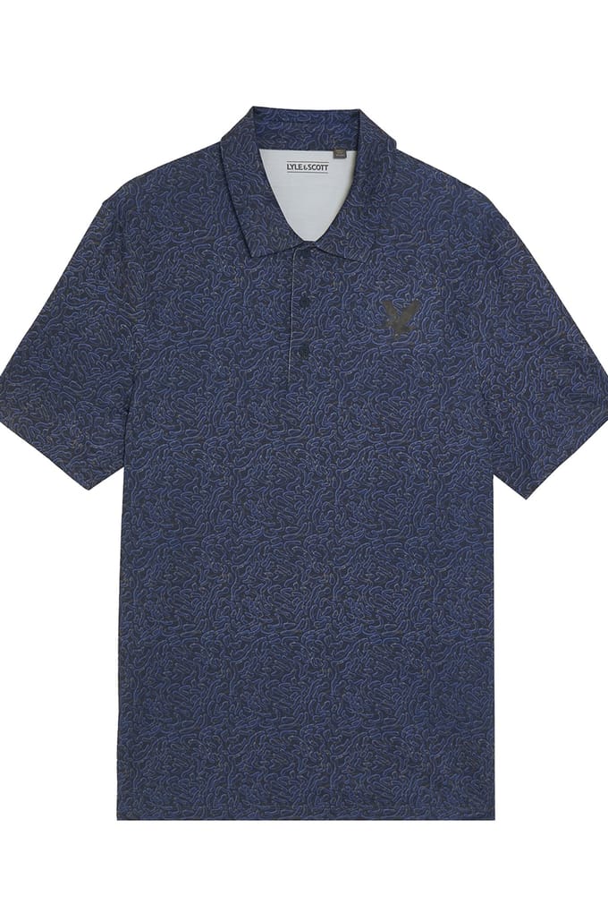 Lyle & Scott Golf Micro Contour Printed Polo Shirt Ryder Blue Größe: S | Poloshirts Outlet | Herren | Blau