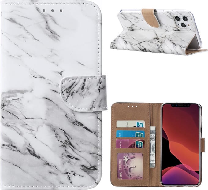 Cityhoesje - Bookcase - iPhone 11 Pro Max - Marmer Wit
