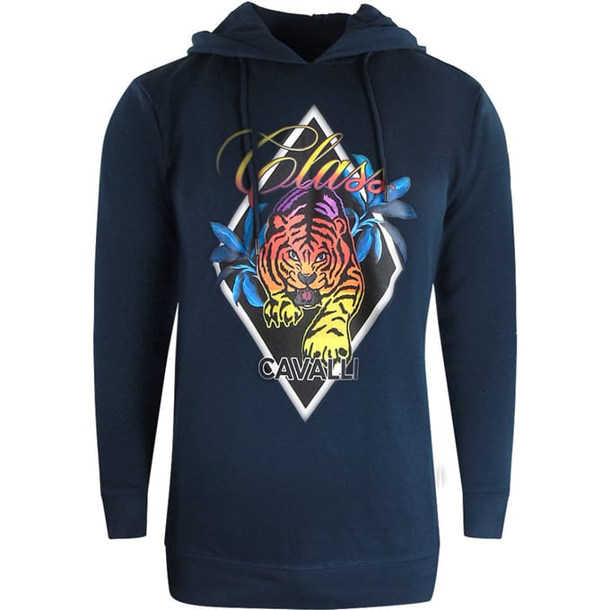 Cavalli Class Diamond Tiger Design marineblauwe hoodie