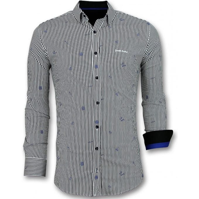 Italiaanse Blouse Mannen - Overhemd met Streepjes - 3026 - Wit