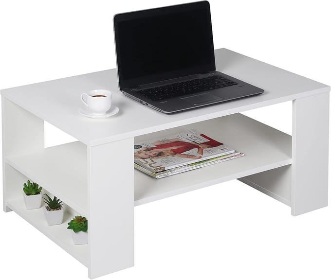 Salontafel met opbergruimte 80x50 cm Wit – Moderne Bijzettafel Woonkamer