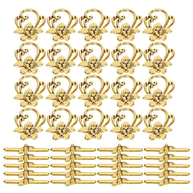 20 Sets Armband Tuimelsluiting Goud Retro Legering Bloemvorm OT Gesp Sieraden Accessoires beige