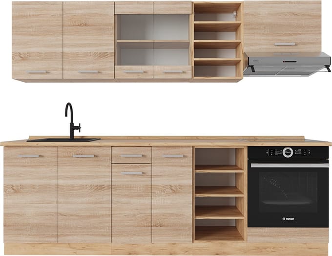 Vicco R-Line Complete keukeneenheid – 240 cm, WB Eik Sonoma/Goudkraft eik