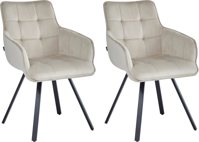 Colenis® - Taha Eetkamerstoel - Set Van 2 - Beige - Fluweel - Met armleuning - Draaistoel - 180°