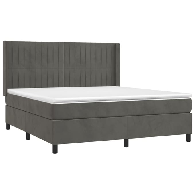 vidaXL - Boxspring - met - matras - fluweel - donkergrijs - 160x200 - cm