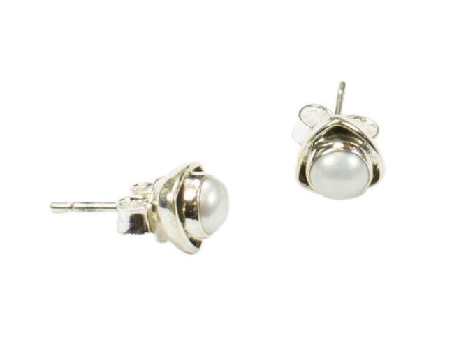 Zilveren knop oorbellen Parel 925 zilver